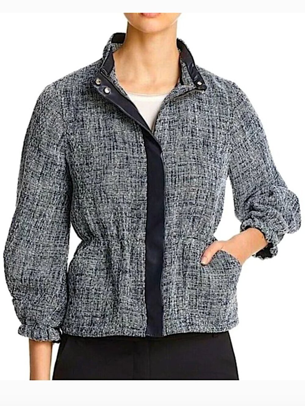 DONNA KARAN BLACK LABEL Peplum Jacket L Blue